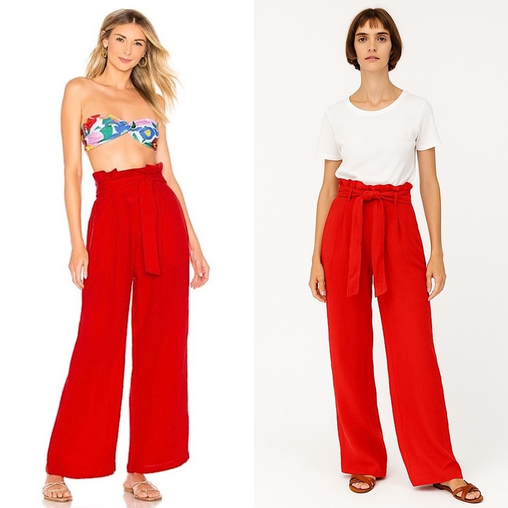MARA HOFFMAN Cherry Cotton Gauze High Rise‎ Pleated Tie Waist Wide Leg Pants XS